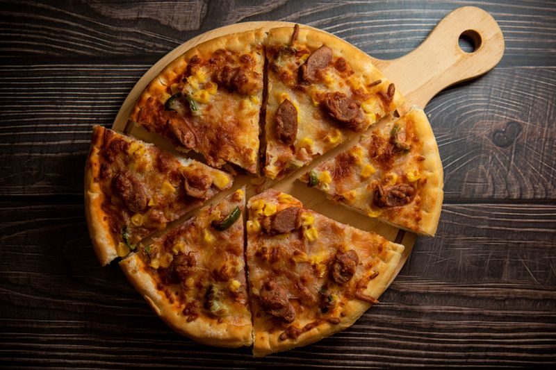 Veggie supreme deep dish pizza with colorful vegetables